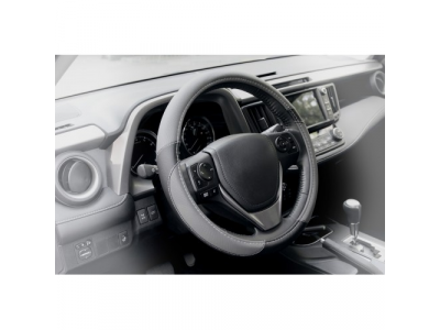 Оплетка, иск. кожа с перфорацией, серая/черная, 38 см / M от KRAFT Оплетка, иск. кожа с перфорацией, серая/черная, 38 см / M