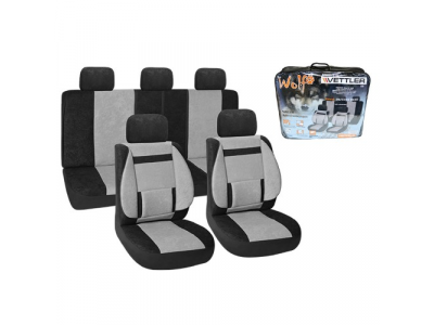 Чехлы автомобильные универс полиэстр+вельвет,черное-серый 9пр ВОЛК VETTLER от VETTLER Чехлы автомобильные универс полиэстр+вельвет,черное-серый 9пр ВОЛК VETTLER