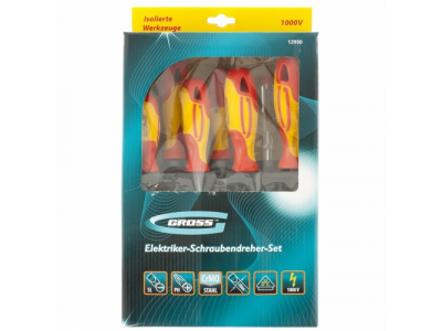 Набор отверток диэлектрических до 1000В, тестер, CrMo, двухкомпонентные рукоятки (8шт.)//Gross