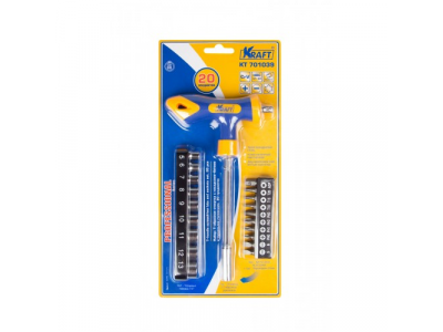 Набор: Т-образная отвертка с насадками-битами и торцевыми головками 20 предметов