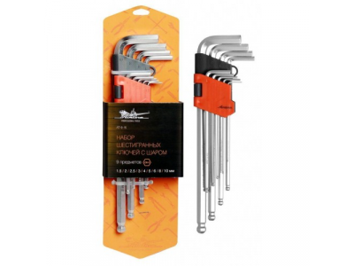 Набор шестигранных ключей удлинённых с шаром 9 предметов, пласт.подвес AIRLINE от Airline Набор шестигранных ключей удлинённых с шаром 9 предметов, пласт.подвес AIRLINE