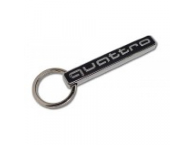 Металлический брелок с карабином Audi Key ring quattro, black/silver, артикул 3181400900