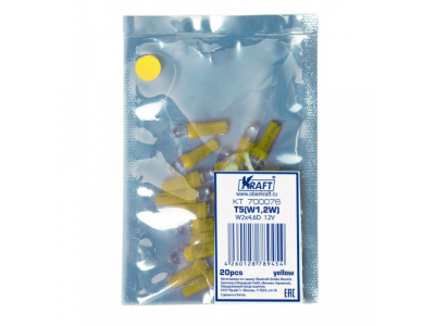Светодиодная лампа T5 W1.2W (W2x4.6D) 12v Yellow от KRAFT Светодиодная лампа T5 W1.2W (W2x4.6D) 12v Yellow